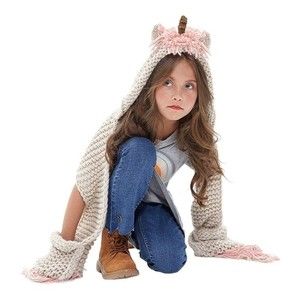 Taco bear Crochet Unicorn Winter Hat with Scarf Pocket Hood Knit Hat Gir…